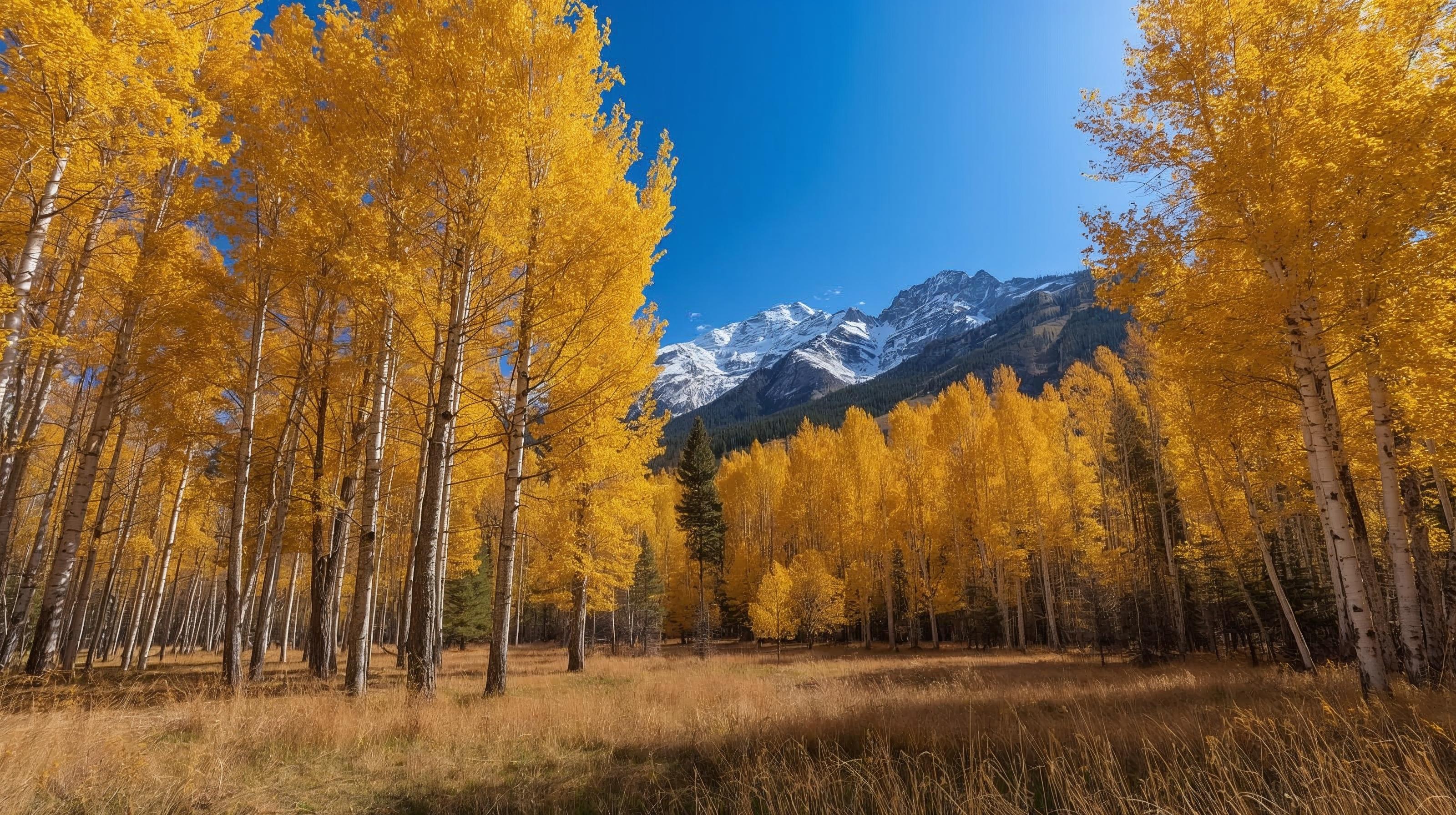 Vibrant fall aspen trees in golden and red hues